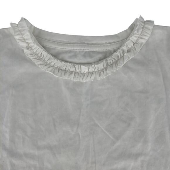 Girls Frilly White Top Crew Neck Short Sleeves No Tags - Picture 3 of 8